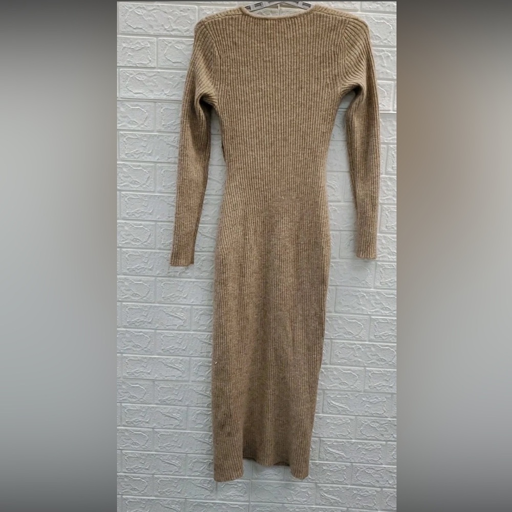 ASTR Ribbed Hi Slit Button Ruched
Sweater Dress Tan - Picture 2 of 10
